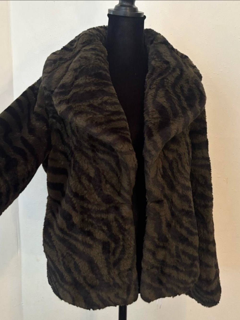Anthropologie Sanctuary Faux Fur Zebra-Stripe Coat - Brown
